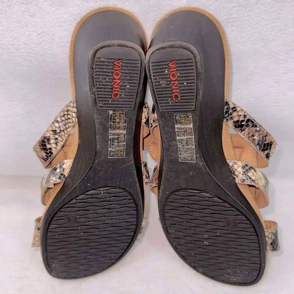 Women’s Vionic Radia Leather Adjustable Sandals Arch Support Snake Print size 8